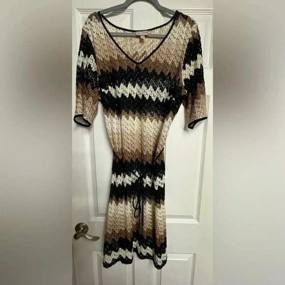 Dress barn women’s brown zig zag v neck crocheted cover up plus size 16 - Picture 1 of 5